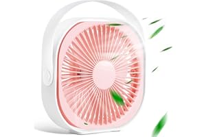 WD&CD Ventilateur Usb Silencieux Portable 19cm x 19cm 4000mAh Rose, Ventilateur Portable Réglable à 3 Vitesses, Ventilateur Silencieux pour Table, Maison et Bureau Camping