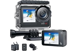 Action Kamera 4K, 170° Weitwinkel WLAN Dual Screen Unterwasserkamera mit Fernbedienung, 2 Akkus, EIS & Helmzubehör Kit wasserdichte Kamera, Action Cam 4K zum Schnorcheln, Vlogging, Sporttauchen