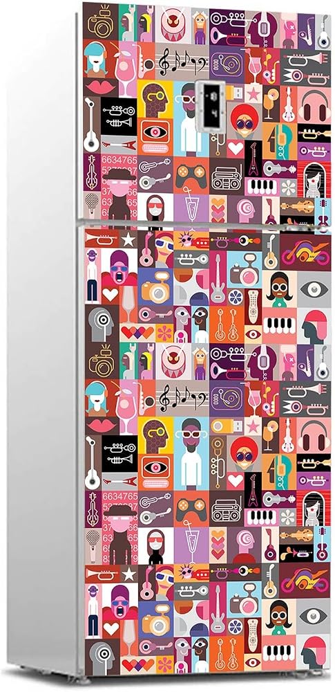 Buzdolabı Sticker Kaplama Dolap Kaplama Etiketi Pop Art Music Collage