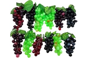 Aisamco 12 Stück Verschiedene künstliche Trauben gefrostet Trauben Gummitrauben mit 4 Größen für Vintage gefallen Obst Wein Dekor Faux Obst Requisiten