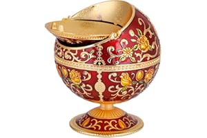 GAROSA Portable Min Car Ashtray Metal Bola Redonda Estampado Patrón Caja de Almacenamiento Moda Cenicero Creativo con Tapa para Home Hotel Club Regalos de Boda(#01)