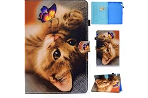 XFDSFDL® Funda protectora para Huawei MediaPad T5 (10,1 pulgadas) de piel sintética con tapa y diseño de mariposa y gato con soporte integrado, cierre magnético, funda tipo cartera, 02