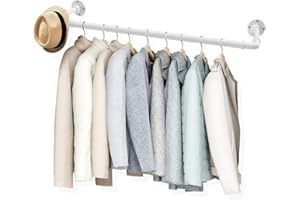 DAKEPOLE Perchero para pared, 83 cm, tubo industrial, montaje en pared, industrial, ahorro de espacio, estante de cocina, para tienda, salón, color blanco