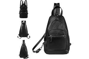 RAVUO Women Backpack, Faux Leather Rucksack Convertible Sling Chest Bag Ladies Anti Theft Cross Body Bag with Multi Pockets for Travel Cycling Hiking Shopping,Black