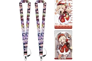 FISAPBXC Genshin Lanyard, Lanière Genshin Impact avec Porte-Carte, Cartoon Lanyard Porte Badge avec Lanière Pour École Carte d'Identité, Bureau, Carte de Bus, 2 Pièces