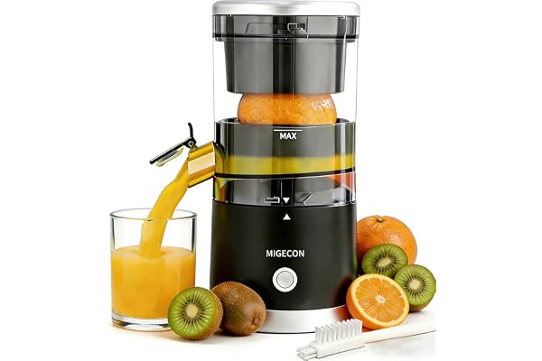 MIGECON Presse Agrumes Electrique, Extracteur de Jus Portable avec Chargeur, Anti-Gouttes, sans BPA, avec Câble USB et Brosse de Nettoyage, Pièces Lavables Lave-Vaisselle, Noir