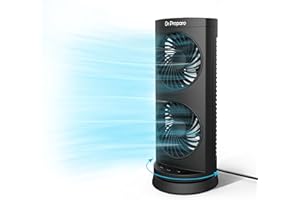 DR.PREPARE Ventilatore a Torre Motore DC Ventilatore da Tavolo 3 Velocità Doppio Ventilatore Oscillazione a 110° 3 Timer Ventilatore da Tavolo Silenzioso per Casa Ufficio Camera da letto