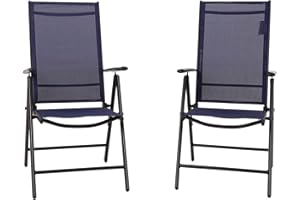 PHIVILLA Sets of 2 Garden Folding Chairs with Aluminum Frame,6X Adjustable with 7 Seating Positions,High Back Outside Patio Chairs Weather Resistant(Blue)