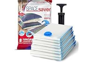 Spacesaver Hochwertige Vakuumbeutel für Kleidung, 80% mehr Stauraum Vakuum Aufbewahrungsbeutel mit Reise Pumpe Doppelreißverschluss und Dichtung, maximale Platzersparnis Verschiedene Größen 8 Pack