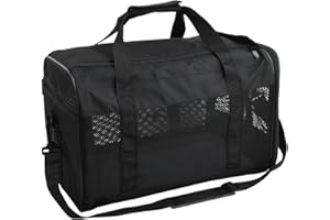 Ziyonix Sac de Transport pour Chat Chien, Caisse Transport Chat Chien Respirant et Pliable avec Coussin en Peluche Amovible Cage Transport pour Chats et Chiens Jusqu'à 10 kg, 44 x 27 x 28 cm (Noir)