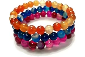 Treasure Bay TreasureBay Handmade Womens 8mm Gemstone Bracelet | Stress and Anxiety Set of Three colour Pink, Red and Blue