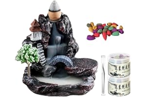 Guador Quemador de Incienso de Reflujo en Cascada Soporte para Incienso Quemador de Incienso Cascada de Resina Porta-Inciensos con Conos de Incienso de Reflujo para Sala de Yoga Oficina Hogar