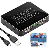 HDMI Splitter 1 Input 2 Output, Supports 4K 3D 1080P HDMI Splitter 1 in 2 Out with Micro USB Power Cable, Distributor 1 Input