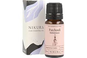 Nikura Olio di Patchouli (Indonesiano) - 10ml | Essenziale Oli Naturali Puri al 100% | Indicato per Aromaterapia, Diffusori, Umidificatori, Bagno, Cura di Sé, Massaggi, Pelle | Vegano e Prodotto in UK