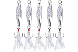 Alwonder Sea Fishing Spinners Lures Dexter Wedge Spoons Metal Jig Spoons Treble Hook with Rattle Blade Red Long Cast for Bass Cod Mackerel Boat Kayak Fishing