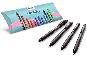 Pentel Energel X BL107, Roller encre gel rétractable pointe moyenne 0,7 mm, Noir, Pack de 4