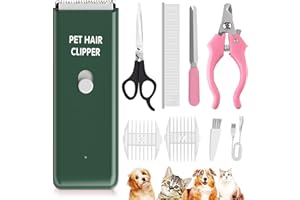 Favrison Dog Grooming Kit Pet Cat Hair Clippers,Waterproof Dog Hair Trimmer with Nail Clipper, Professional Cat Grooming Tools for Thick Coat Clippers, Cordless Dog Clippers Low Noise (Green)