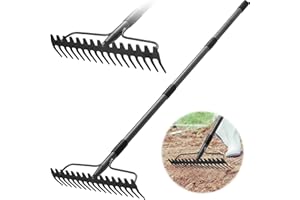 OLLIDOT Bow Rake, Metal Rake with 17 Tines, Heavy Duty Garden Rake 124 cm with Stainless Steel Handle, Grey
