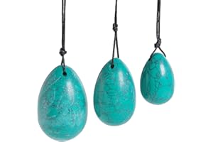 Nupuyai Green Howlite Turquoise Crystal Stone Yoni Eggs Set of 3, Drilled Massage Stone for Women Kegal Exercise Eggs Strengthen Pelvic Floor Muscles