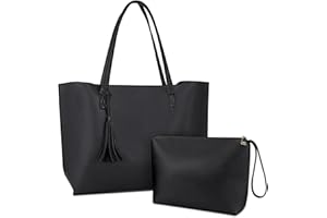 NUBILY Skórzana torebka damska Shopper duża czarna prosta torebka damska do szkoły i na podróż, prezent z damską kosmetyczką, zestaw 2 szt