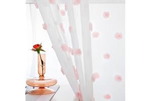 MYSKY HOME Cortinas con ollaos, transparentes, decoración para salón, habitación infantil, bonito juego de 2 cortinas bordadas modernas para dormitorio, alto 245 x ancho 140 cm, rosa
