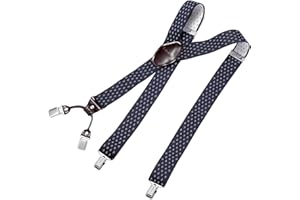 DonDon Bretelle da uomo eleganti extra forti 3,5 cm con 4 clip e toppa in pelle marrone