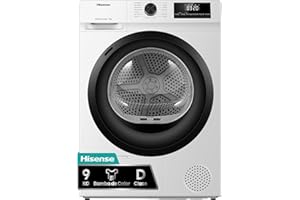 Hisense DHQE900UWDC - Secadora bomba de calor, capacidad 9 Kg, Clase D, secado rápido 30', finalización diferida, ancho 59,5cm, alto 84,5cm, fondo 55cm, color Blanco