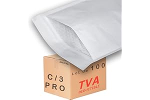Jeco - Lot de 100 enveloppes à bulles d'air kraft blanches taille C/3 int. 150 x 220 mm pochettes matelassées d'expédition PRO