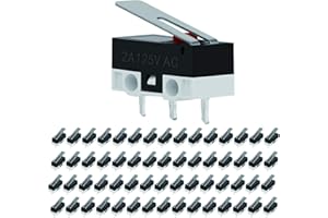 VISSQH 60Pcs Micro Switch, micro switch 12v, SPDT 1NO 1NC Hinge Lever Momentary Push Button Micro Limit Switch AC 2A 125V 250V 3 Pins, for Arduino DIY