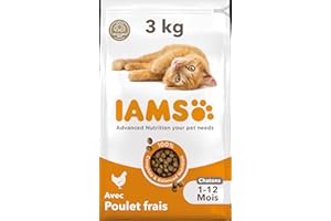 IAMS Advanced Nutrition - Croquettes Premium Chatons - Savoureuses complètes Equilibrées - Favorise la Croissance - Au poulet frais – Sans OGM colorants arômes artificiels - Sac refermable de 3 kg