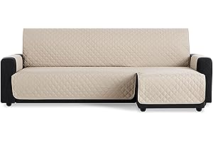 MAXIFUNDAS FUNDAS DE SOFA & CHAISE LONGUE MAXIFUNDAS | Funda Sofá Chaise Longue Acolchado Brazo Derecho 240cm - Funda Sofá Extrasuave Beige - Funda Cubre Sofá con Cintas Traseras - Funda Chaise Longue Protector Sofá Modelo MAUI