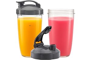 Poweka Piezas de Repuesto Compatible con Nutribullet 600W / 900W, 2 Vasos de 32oz con Tapa Abatible Compatible con Nutribullet Licuadora de Alta Velocidad