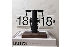 Topiky Flip Desk Clock, Retro Vintage Mechanical Flip Desk Table Clock, Black Walnut Base, Battery Powered Internal Gear Operated Clock, For Living Room, Study Room and Office(Black and White)