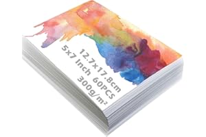 LUFEEMGA 60 Sheets 12.7 x 17.8 cm Watercolour Paper Bulk, 300GSM Natural White Student Grade Watercolour Pad, Cold-Pressed, Art Paper Glue Bound Water Colour Sketchbook for Wet, Dry & Mixed Media