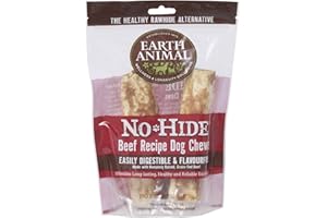 Earth Animal No Hide Dog Chew – Las golosinas alternativas saludables para Perros de Larga duración, masticables medianos, Carne de Res, Paquete de 2 (120 g)