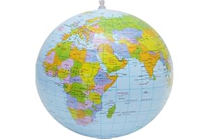 KIXOLAZR Globe gonflable en PVC - Globe terrestre gonflé - Globe du monde - Ballons de plage - Carte topographique - Ballon de plage pour enfant, école, classe, géographie, fournitures de fête