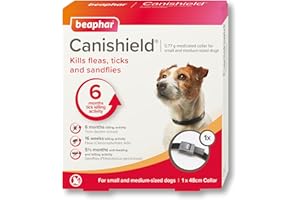 Beaphar - Canishield® Medicated Flea & Tick Collar for Small/Med Dogs Kills Fleas, Ticks & Sandflies - 4-6 months Long-Lasting Protection - Vet-Strength Flea Treatment - Adjustable collar up to 48cm