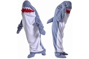JOREAY Koc z rekinem jednoczęściowy dla dorosłych dzieci, miękki, wygodny koc do noszenia, zabawny kostium rekina, śpiwór, prezenty dla kobiet, mężczyzn