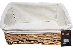 H-LINE Small Brown Wicker Willow Storage Basket with Cloth Lining - Ideal for Christmas/Easter/Newborn Gift Hamper/Make Your Own Hamper