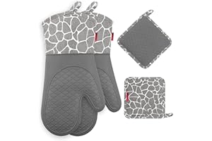Gesentur Guantes y agarraderas para Horno, Guantes Resistentes al Calor, Guantes de Silicona Antideslizantes, para cocinar, Hornear, Asar a la Parrilla (Gray)