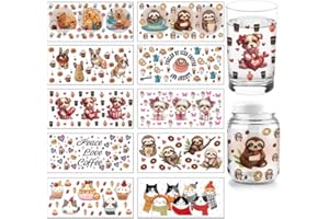 ‎ARRICRAFT arricraft 10 Sheets UV DTF Cup Wrap, 10 Styles Dessert Cat Dog Capybara Animal Rub On Transfers PVC Transfer Sticker Waterproof Scratch Pictures for DIY 16 oz Libbey Glass Cup Furniture Wood