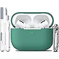 R-fun AirPods Pro 2nd/1st Gen (2023/2022/2019) Silicone Case with Cleaning kit and 4 Pairs Replacement Ear Tips(XS/S/M/L), Compatible with Airpods Pro 2 (USB-C/Lightning Cable) - Pine Green