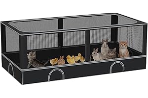 DINMO Kleintiergehege, Freigehege für Kaninchen Meerschweinchen, Haustier-Laufstall mit wasserdichtem Boden für Hamster, Igel, Kätzchen, Hühner, für innen und außen, schwarz, 162 x 82 x 58 cm