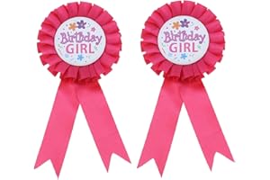 YINETTECH 2 x rosa Geburtstags-Mädchen-Rosetten-Abzeichen, Geburtstagspreis, Brosche, Dekorationen für Kinder, Mädchen, Geburtstagsparty, Dekoration, Zubehör, 160 x 75 mm