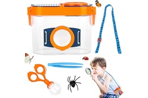 Foreverup Caja de observación de Insectos, Lupa de Insectos, Caja de Insectos de Aumento, con Lupa de 4.5X, Pinzas y Abrazadera, para Niños al Aire Libre Exploración de Naturaleza