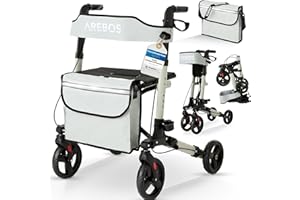 Arebos Déambulateur Gris 4 Roues | Déambulateur Pliable/Rollator | Assise et dossier/max. 136 kg | Réglable en hauteur | avec Sac à Provisions