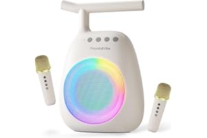 PORYOLO&VIBE Karaoke Machine for kids Adults Portable Bluetooth Speaker with 2 Wireless Microphones LED lights Artistic Design 8-Hour Battery Support Family&party choice Fun for all ages Gifts