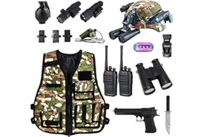 KalaDuck Vestito Militare Bambino, 12Pezzi Giocattolo Accessori Militari con Casco Militare Airsoft, Gilet Mimetica e Walkie-Talkie, Gioco di Ruolo Carnevale Costume Soldato per Ragazzi Ragazze