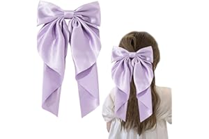 FEXPDL Hair Bow Purple Big Hair Bows for Women, Solid Color Bow Hair Clips with Long Ribbon, Soft Satin Silky Bow Hair Clip French Purple Hair Bows Cute Gifts for Women Girls (Purple)