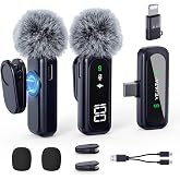 YEJATA - Micr&oacute;fono inal&aacute;mbrico con pantalla digital de bater&iacute;a | Micr&oacute;fono de solapa para v&iacute;deos y vlogging, cancelaci&oacute;n de r